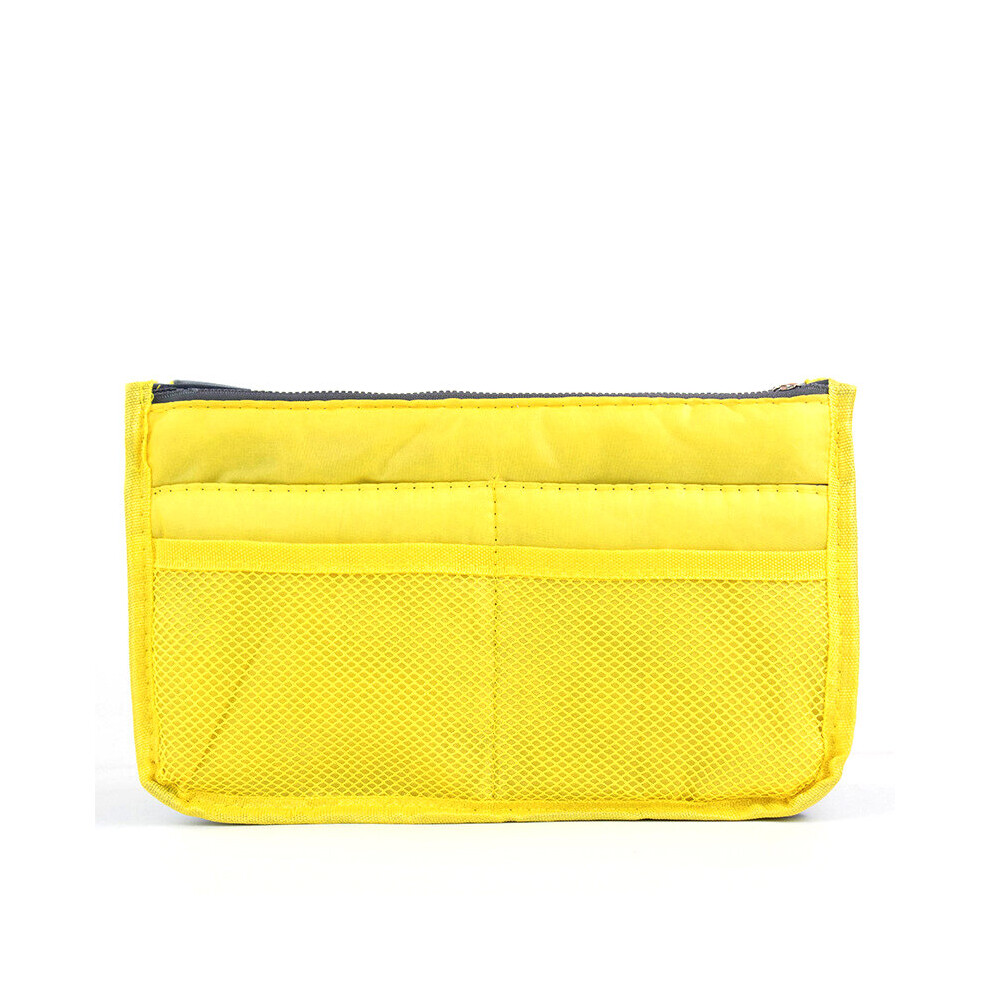 Brown Portable Organizer Insert Bag Women Nylon Travel Insert Double Zipper Handbag Purse Large Liner Lady Compartment Cosmetic Bag