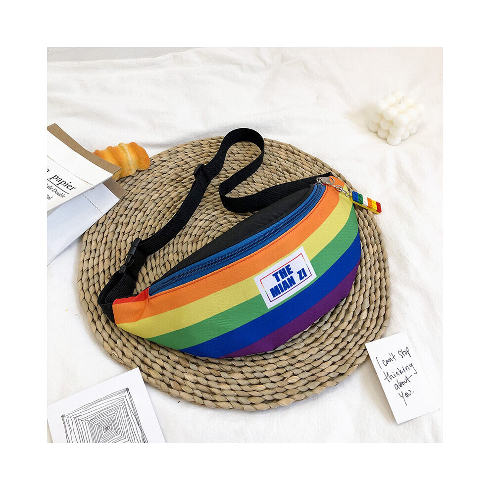 Women's colorful waist bag, girls' Rainbow nylon leisure banana bag, small chest bag with belt-image-OPC-PBSK2YS-NEW