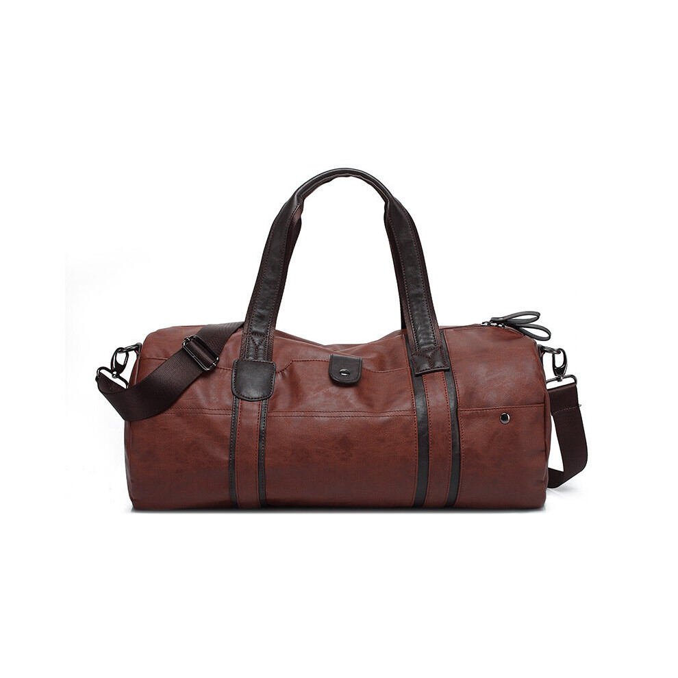 Sports Bag Men for Gym Yoga Soft Pu Leather Brown Cylindrical Sport Fitness Bag Male Shoulder Travel Luggage Bag dufflebag-image-OPC-PBSK6WG-NEW