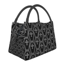 Halloween Doodle Gothic Subculture Coffin Pattern Insulated Lunch Bags Death Dead Funeral Portable Cooler Thermal Bento Box
