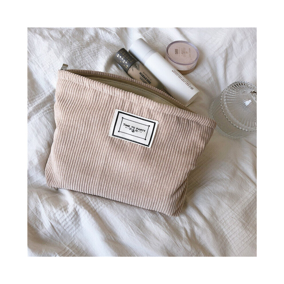 1 Pc Soft Corduroy Makeup Bag for Women Large Solid Cosmetic Bag Travel Makeup Storage Organizer Girl Beauty Case