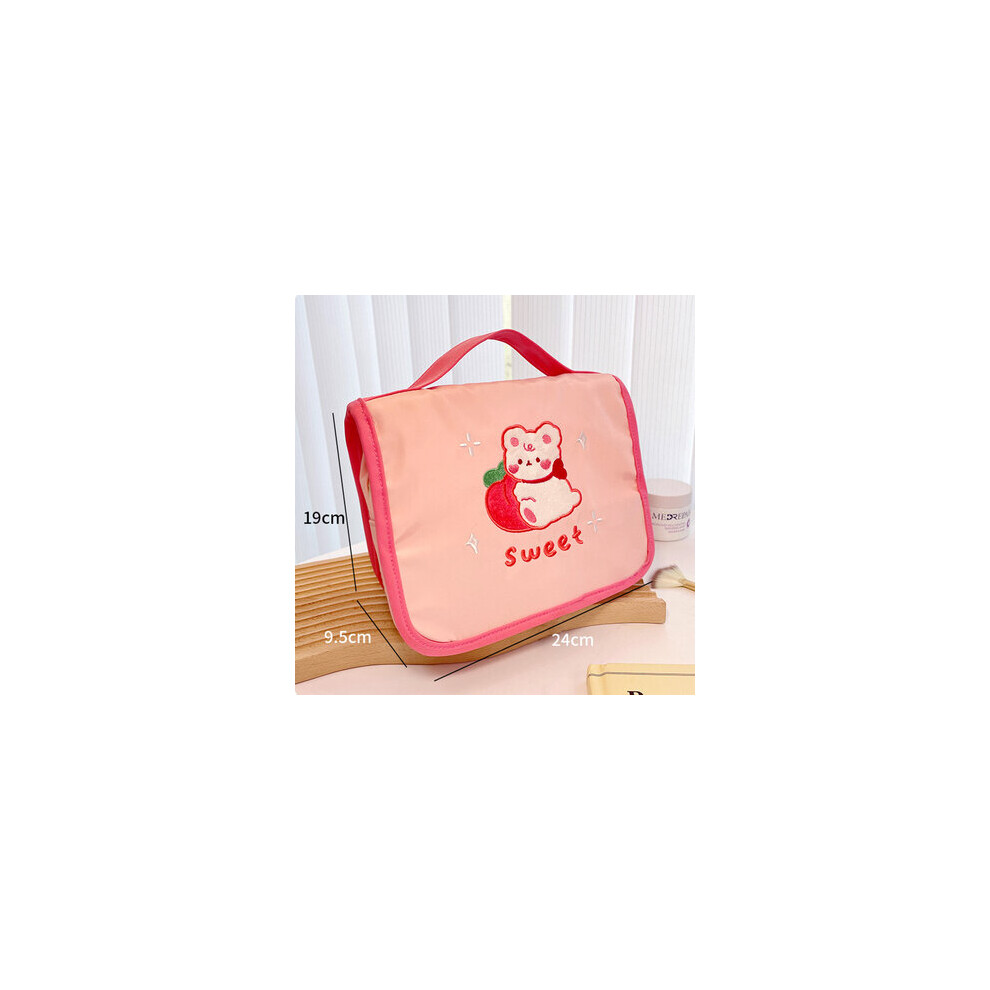 Brown Portable Large Capacity Cosmetic Bag Women Cartoon Bear Beauty Storage Bags Ins Travel Wash Hanging Makeup Bags