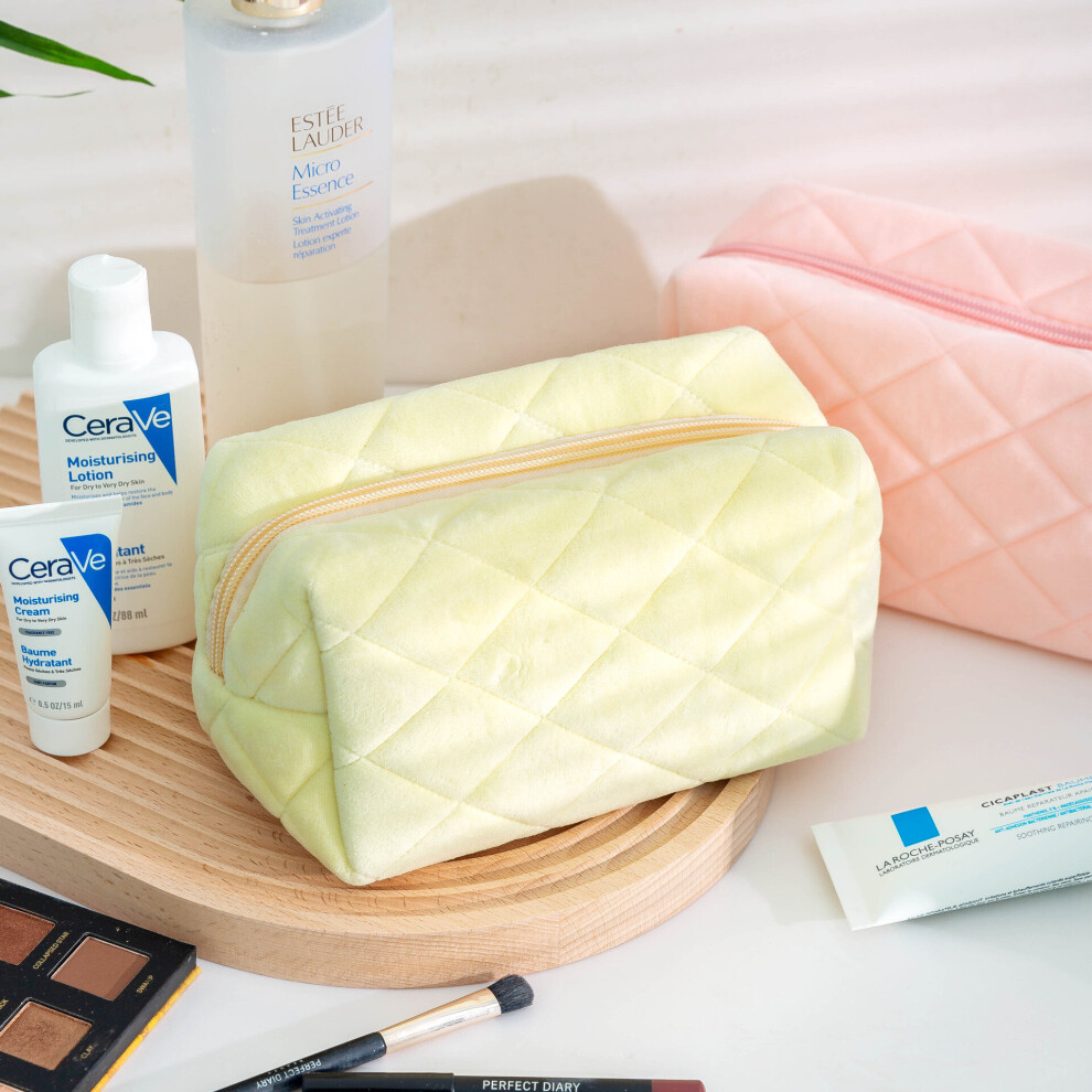 Brown Velvet Cosmetic Case Large Capacity Soft Pillow Bag Girls Portable Storage Bag Student Pencil Case Grid Stationery Pen Pouch