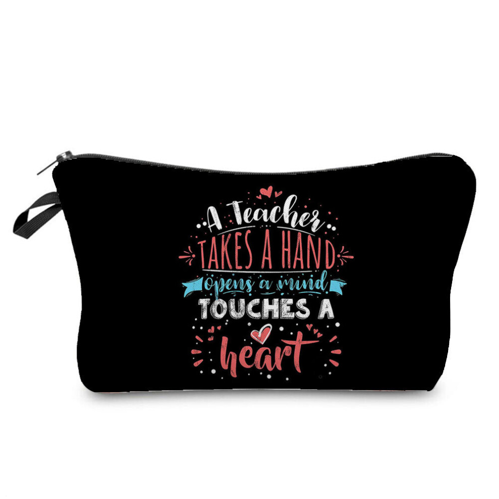 Heat Transfer Blessed Teacher Portable Cosmetic Bag Zipper Gift Beauty Case Female Makeup Pouch Purse Travel Pencil Bags