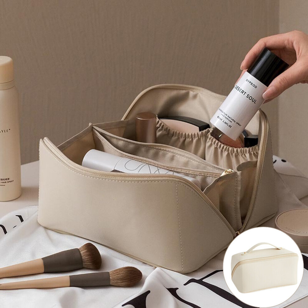 Brown Cream Leather Makeup Bag Ladies Organ Pillow Bags Pu Cosmetic Bag Large Travel Bag