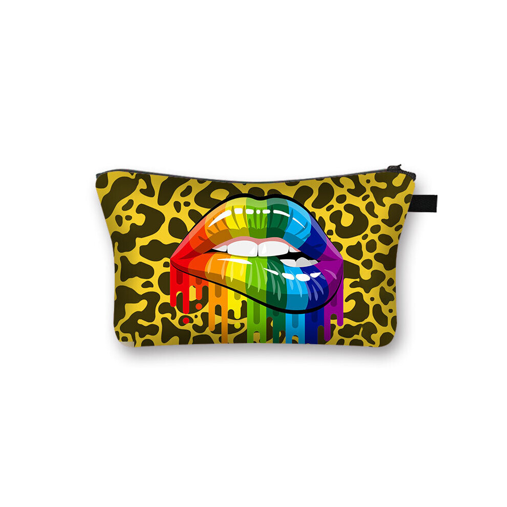 Brown Red Lip 3D Printing Makeup Bags With Multicolor Pattern Girls Cosmetics Pouchs For Travel Ladies Pouch Women Cosmetic Bag