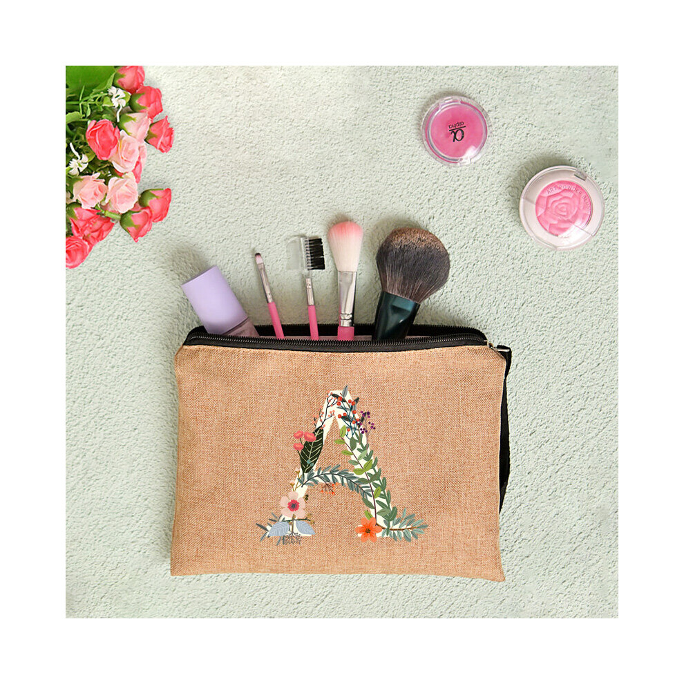 26 Letters Flower Cosmetic Bag Women Cosmetics Woman Zipper Pouch Women Linen Cosmetic Bags Travel Portable Makeup Bag