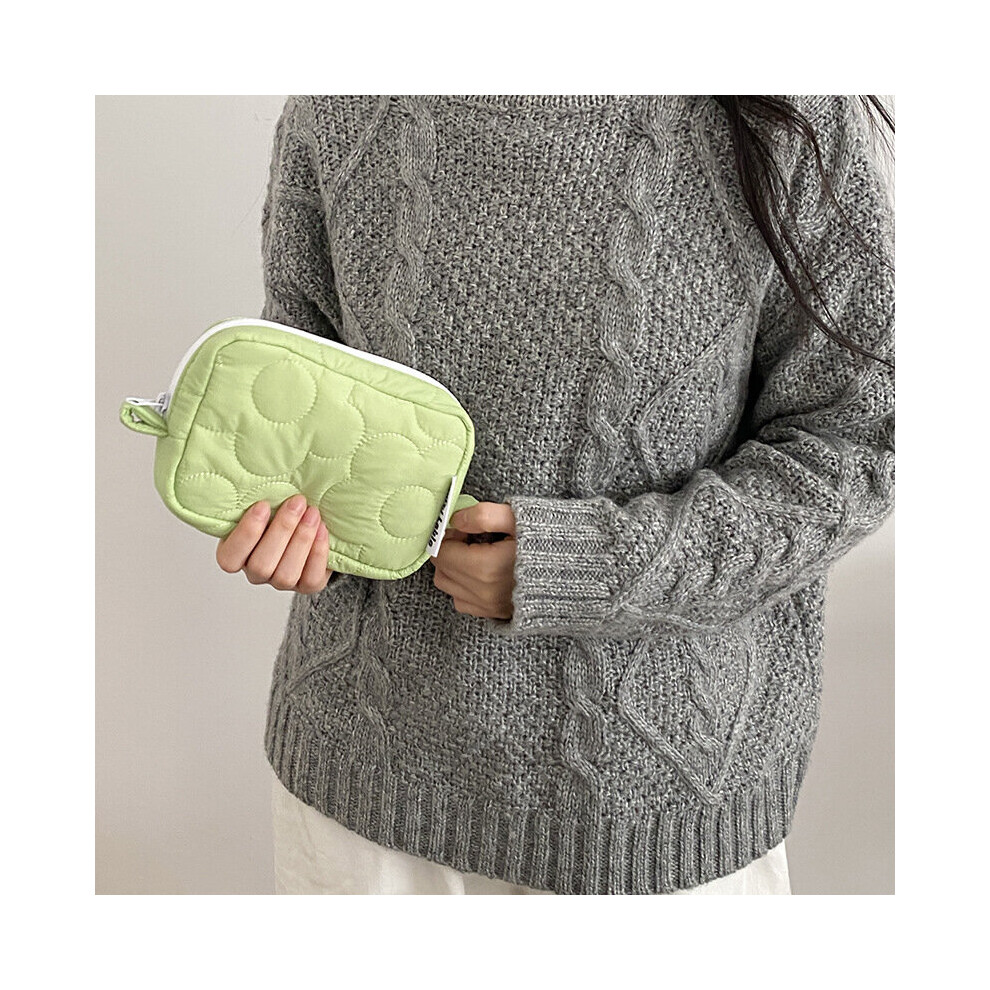 Green Women's Candy Cosmetic Bag Zipper Polyester Quilting Ins Handbag Student Pen Bag Zero Wallet Puffer Embroidery