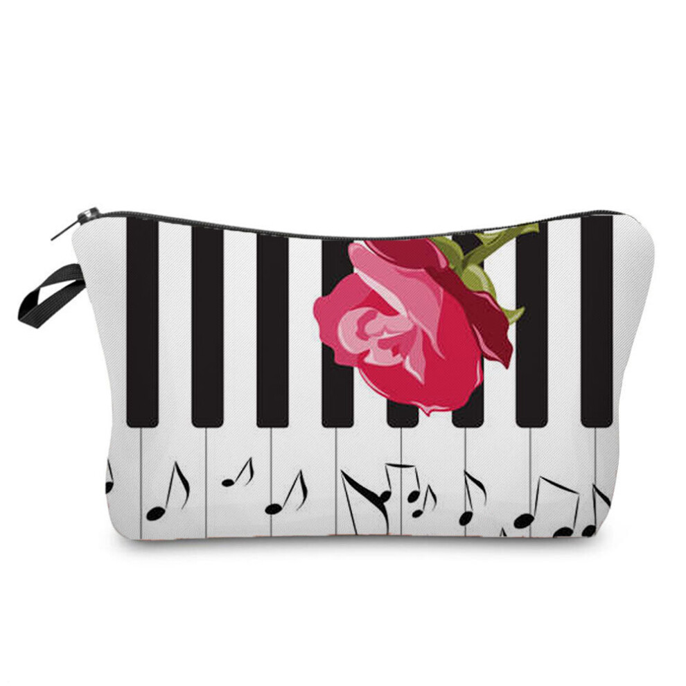 Heat Transfer Music Notes Print Cosmetic Bags Piano / Guitar Painting Women Makeup Bag High Portable Pencil Case