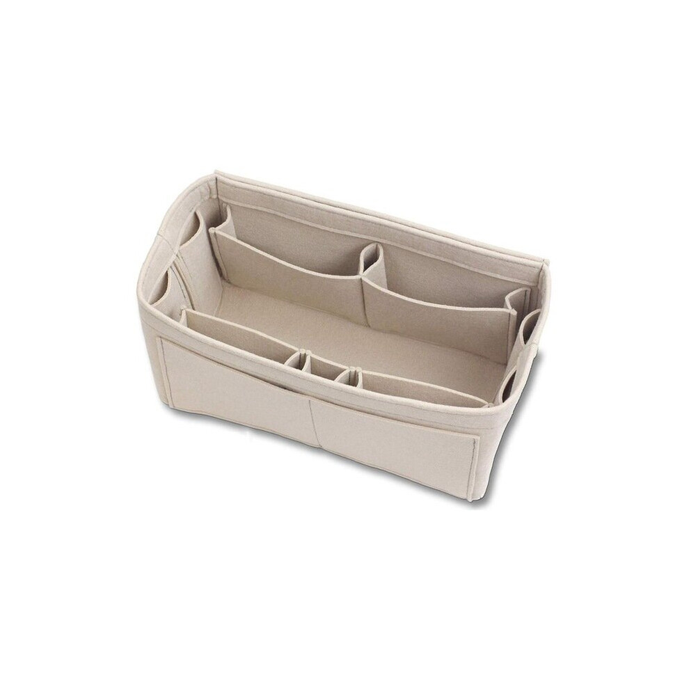 Brown (Khaki, S) Women Makeup Organizer/Felt Cloth Insert Bag For Handbag Travel Cosmetic Bag Makeup Storage Organizer Fit Various Bags