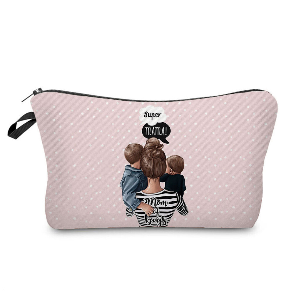 Cartoon Mama Printed Cosmetic Bags Makeup Bag Mom And Baby Folding Women Casual Storage Bag Portable Pattern
