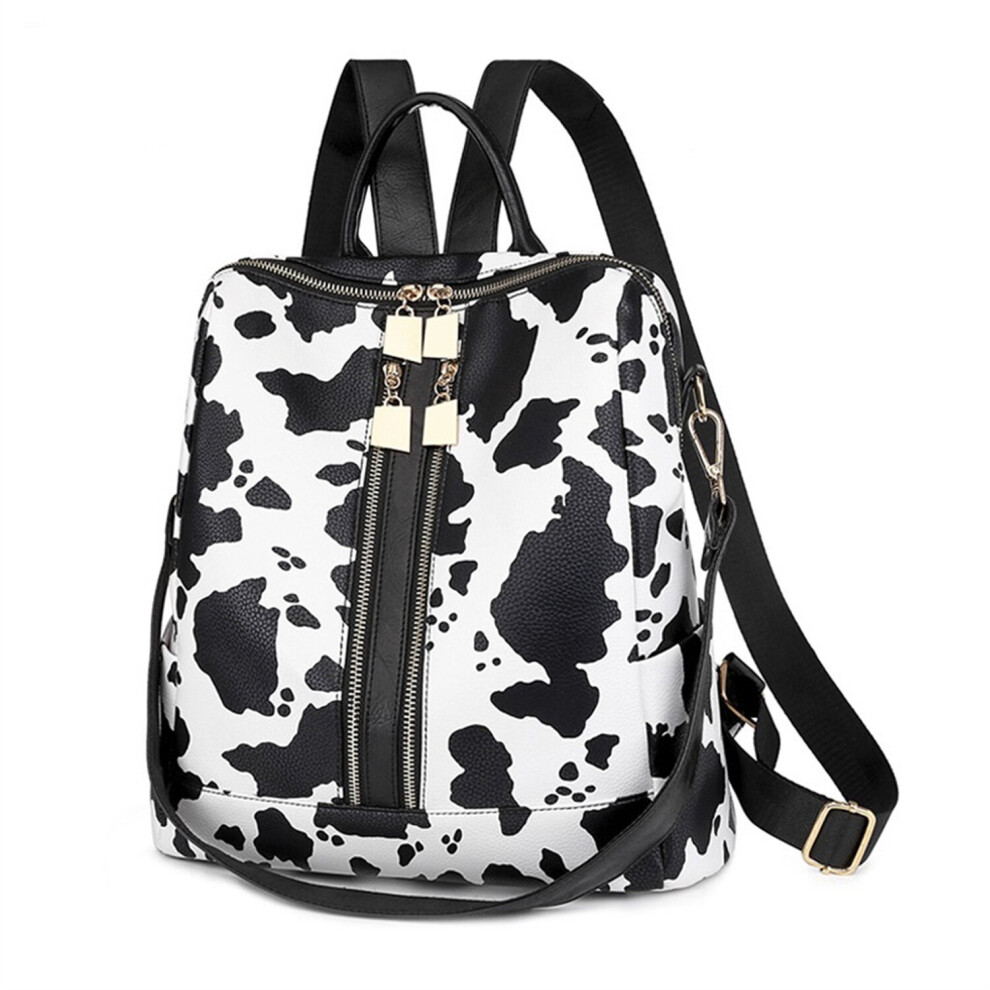 Domil Women PU Leather Leopard Cow Diaper Backpack with Purse Waterproof Larger Capacity Backpacks For Travel School Outside103