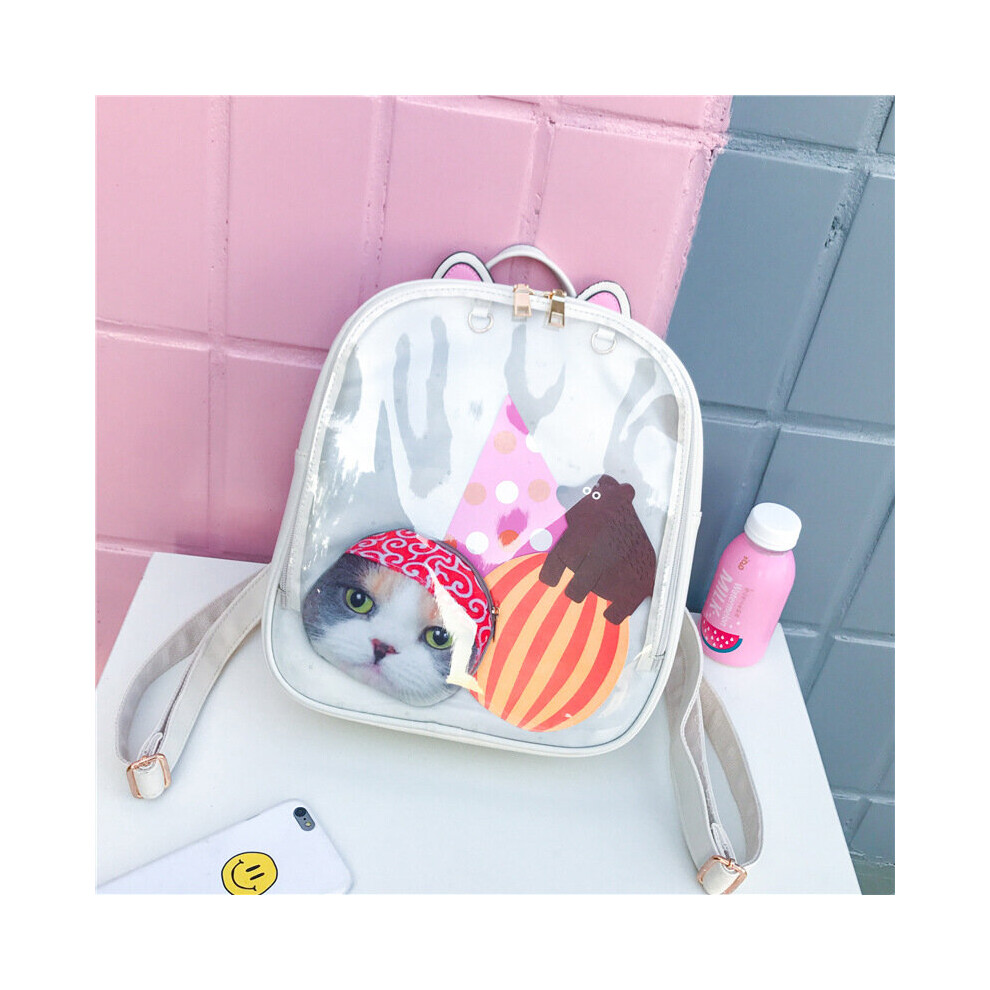 Lovely Cat Ear Leather Backpacks Candy Transparent Bag Women Shoulder Bags School Teenage Girls Travel Bagpack Itabag-image-OPC-PBSK9D7-NEW