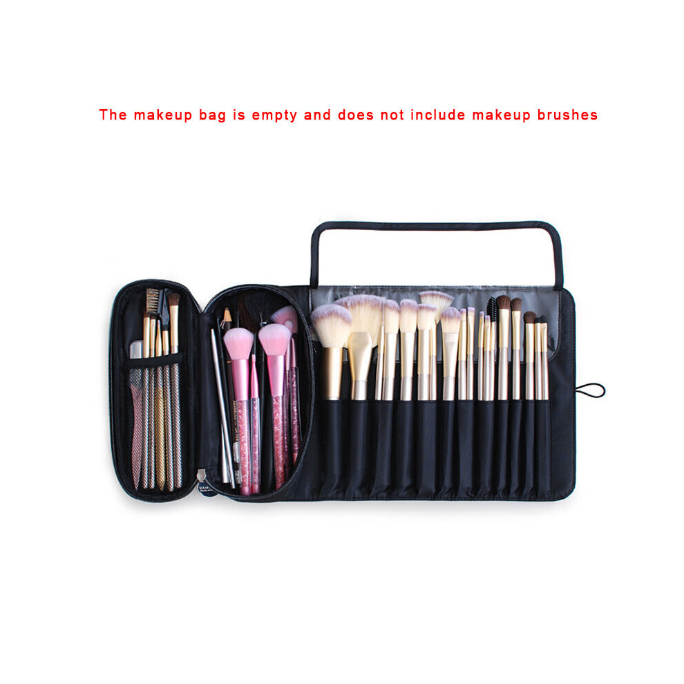 Brown Makeup Bag Women's Cosmetic Brush Bag Travel Organizer Makeup Brushes Fold Tools Rolling Bags Waterproof Nylon Makeup Case