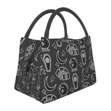 Witchy Bitchy Gothic Rock Coffin Pattern Insulated Lunch Bags Death Dead Funeral Waterproof Cooler Thermal Bento Box Women