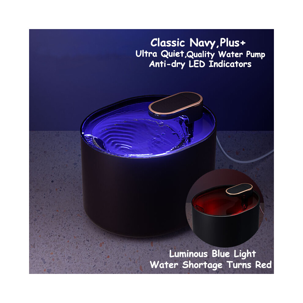 (Navy) 108oz Automatic Pet Water Dispenser With Filter 3L Large Capacity Cat Water Fountain With LED Light,Automatic Anti-dry