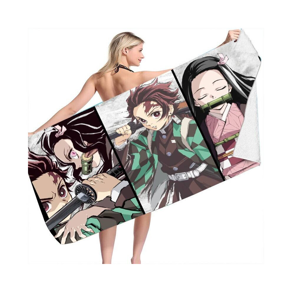 (Kamado Tanjirou, 80*160cm/31.50*62.99in) Demon 3d Slayer Anime Swim Bath Towel Beach Quick Dry Bathrobe Travel Seaside-image-OPC-PBSKPDR-NEW