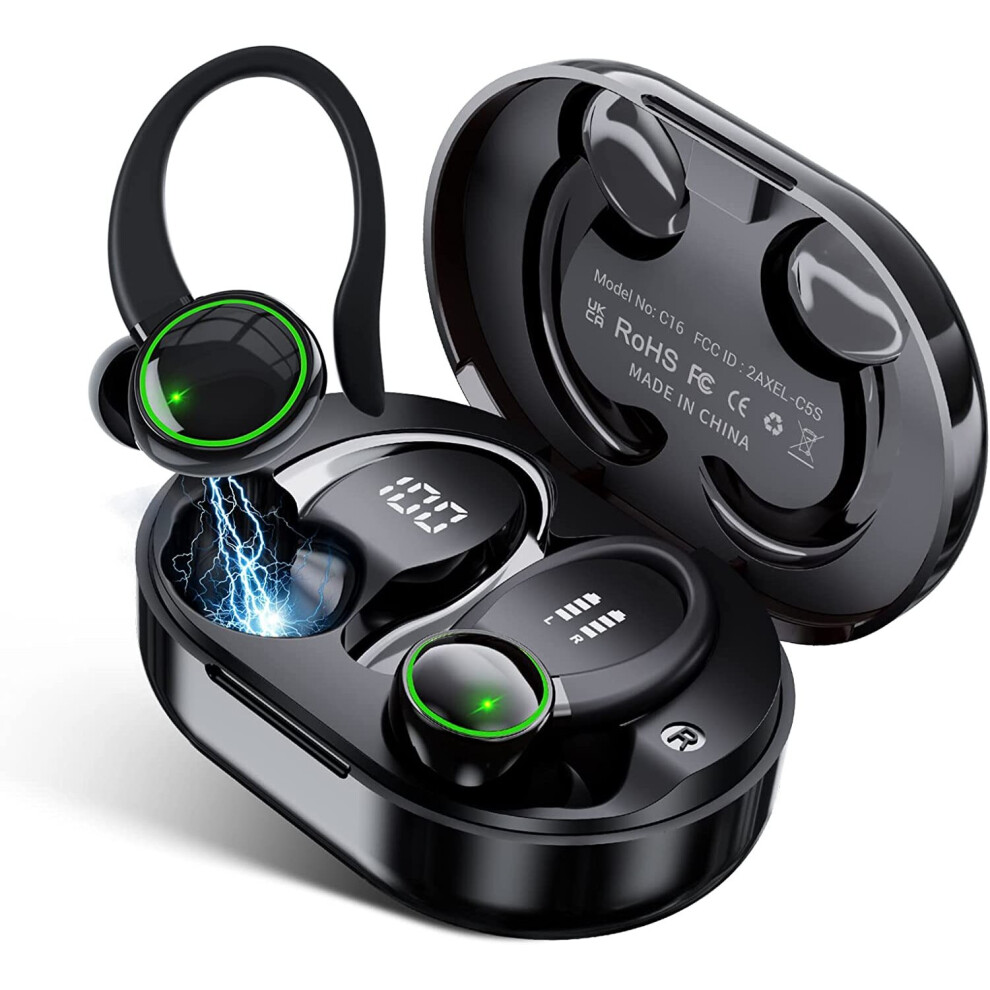 Bluetooth 5.3 Headphones Stereo Noise Cancelling Headphones With Mic, 40H Dual Led Touch Control Wireless Earbuds With Earhook, Ip7 Waterproof 7658941655129