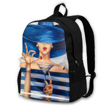 Portrait Woman Painting Lady Hat Modern Sexy Red Wine Glass Glamor Teen College Student Backpack Laptop Travel Bags