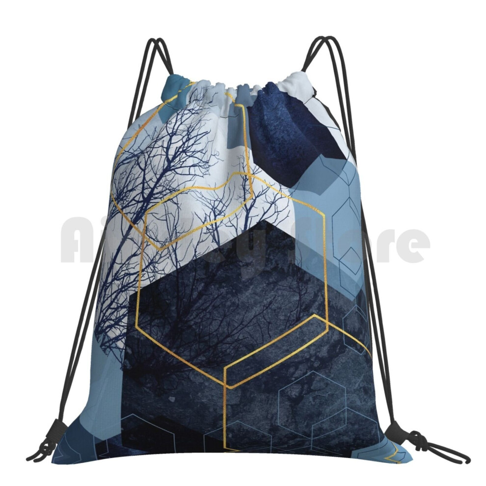 Geometric Landscape Backpack Drawstring Bags Gym Bag Waterproof Geometrical Geometric Geo Geometric Navy Grey Dark-image-OPC-PBSN8W7-NEW