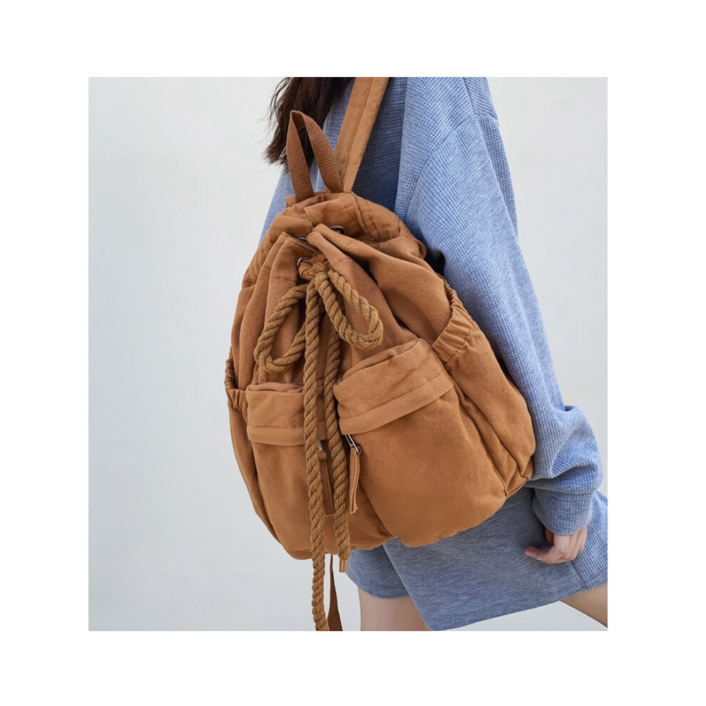 Women Travel School Bag Ladies Canvas Vintage Girl Leisure Drawstring Book Bag Female Brown Laptop College Backpack-image-OPC-PBSNDF8-NEW