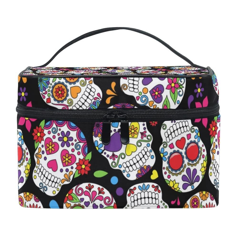 of The Dead Sugar Skull Cosmetic Bag Travel Makeup Train Cases Storage Organizer