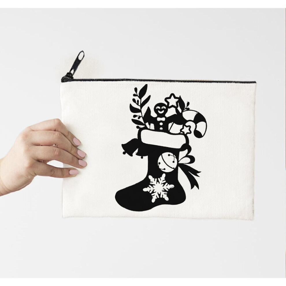 Multicoloured Christmas Socks Makeup Purse Christmas Cosmetic Bag Print Pencil Pouch Love Peace Joy Purses Letter