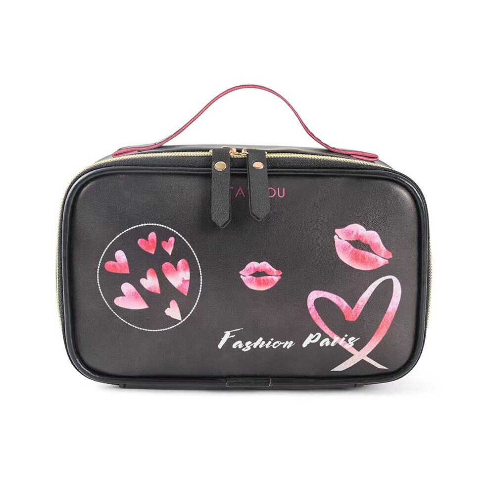 Multicoloured Stripe Love Printing Storage Bag Pu Portable Cosmetic Bag European And American Large Capacity Wash Bag