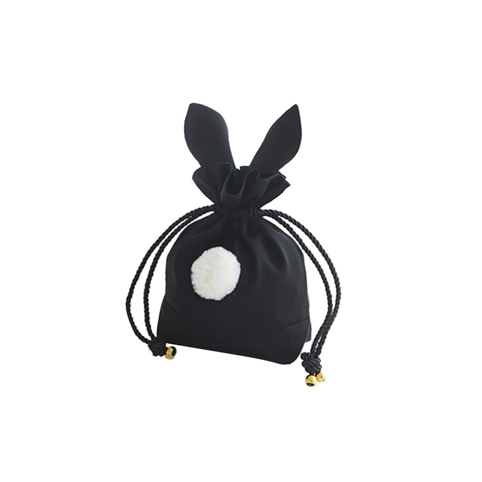 Black Lovely Drawstring Bag Rabbits Ear Shaped Makeup Storage Cosmetic String Pouches Portable Small Tote Handbag