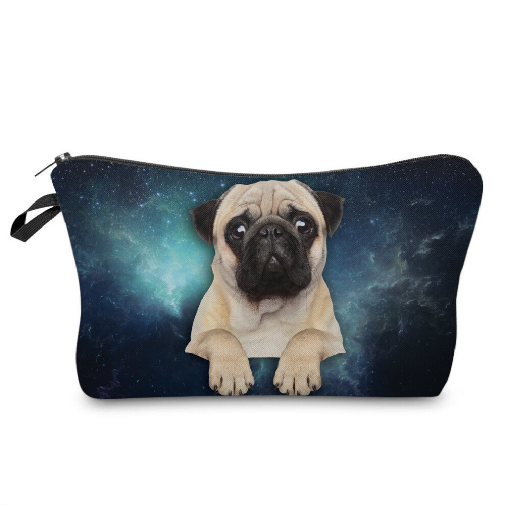 Heat Transfer Printing Pug With Bow Tie Makeup Bag Cosmetic Organizer Bag Women Cosmetic Bag Gift Kids