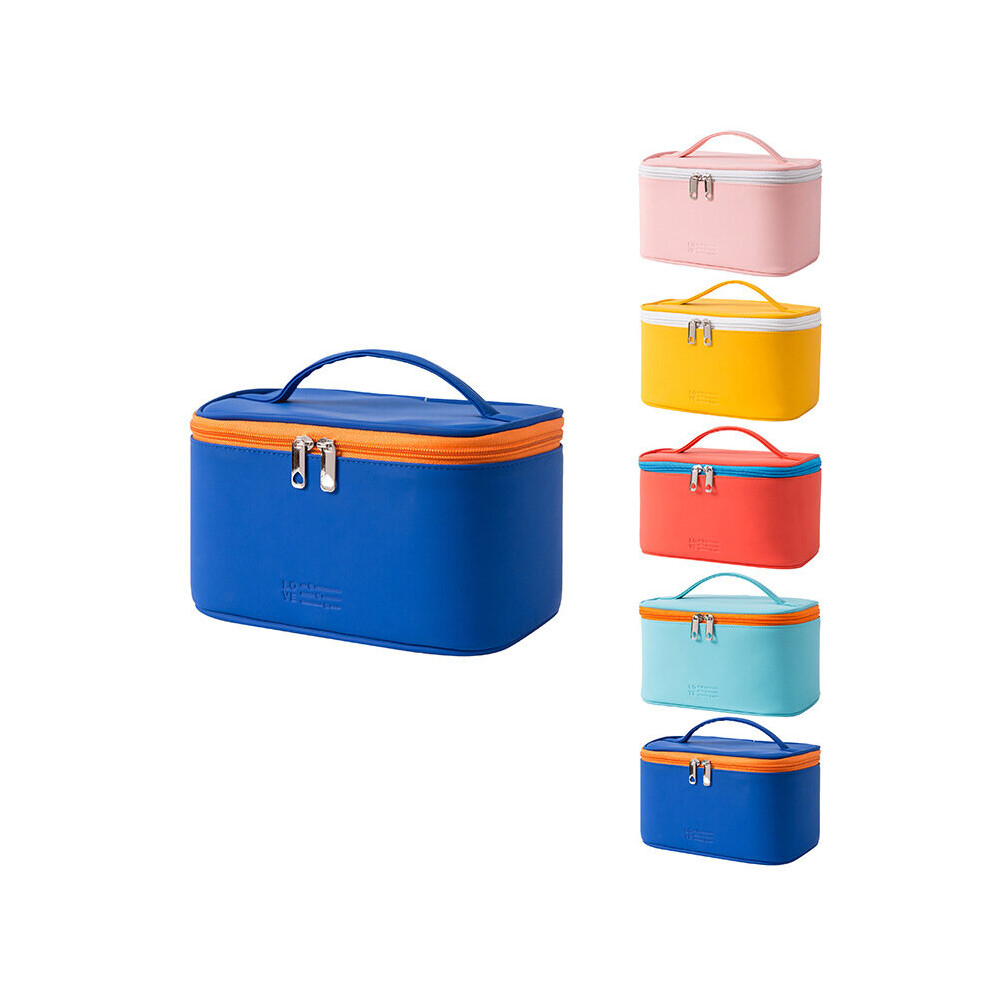 Blue Pu Portable Cosmetic Bag Portable Cosmetic Box Large Capacity Storage Bag Cosmetic Storage Box