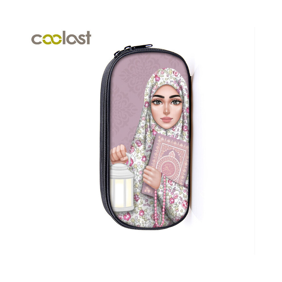 Woman In Hijab Face Cosmetic Cases Muslim Islamic Gril Eyes beauty lady makeup bag gills pencil bag box school stationary bag