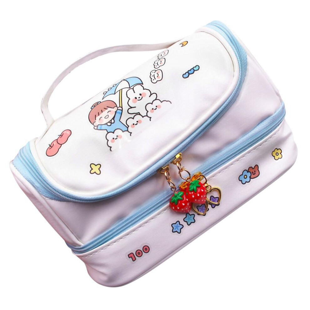 Multicoloured Portable Multi-Functional Large-Capacity Double-Layer Cosmetic Bag Makeup Pouch Pencil Bag Wash Bag