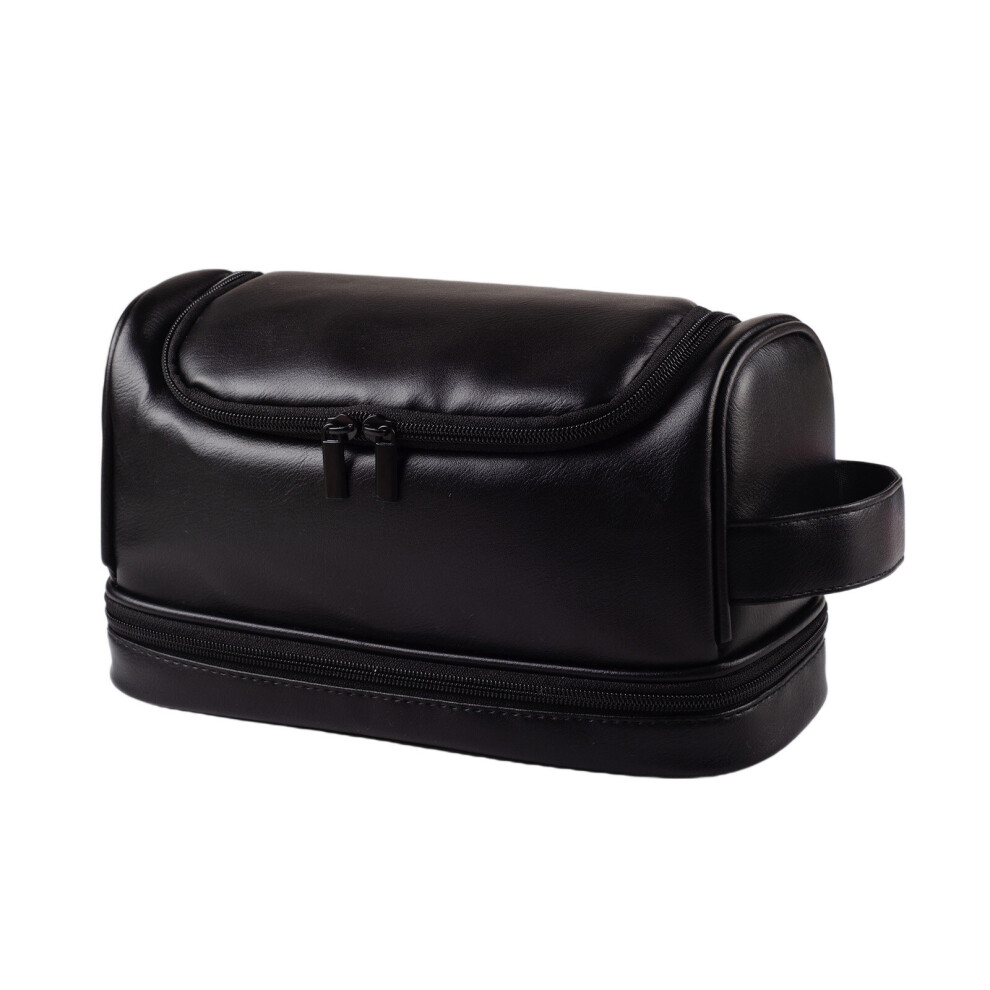 Black Large Capacity Cosmetic Bag Travel Makeup Storage Bag With Handle Pu Leather Cosmetic Organiser