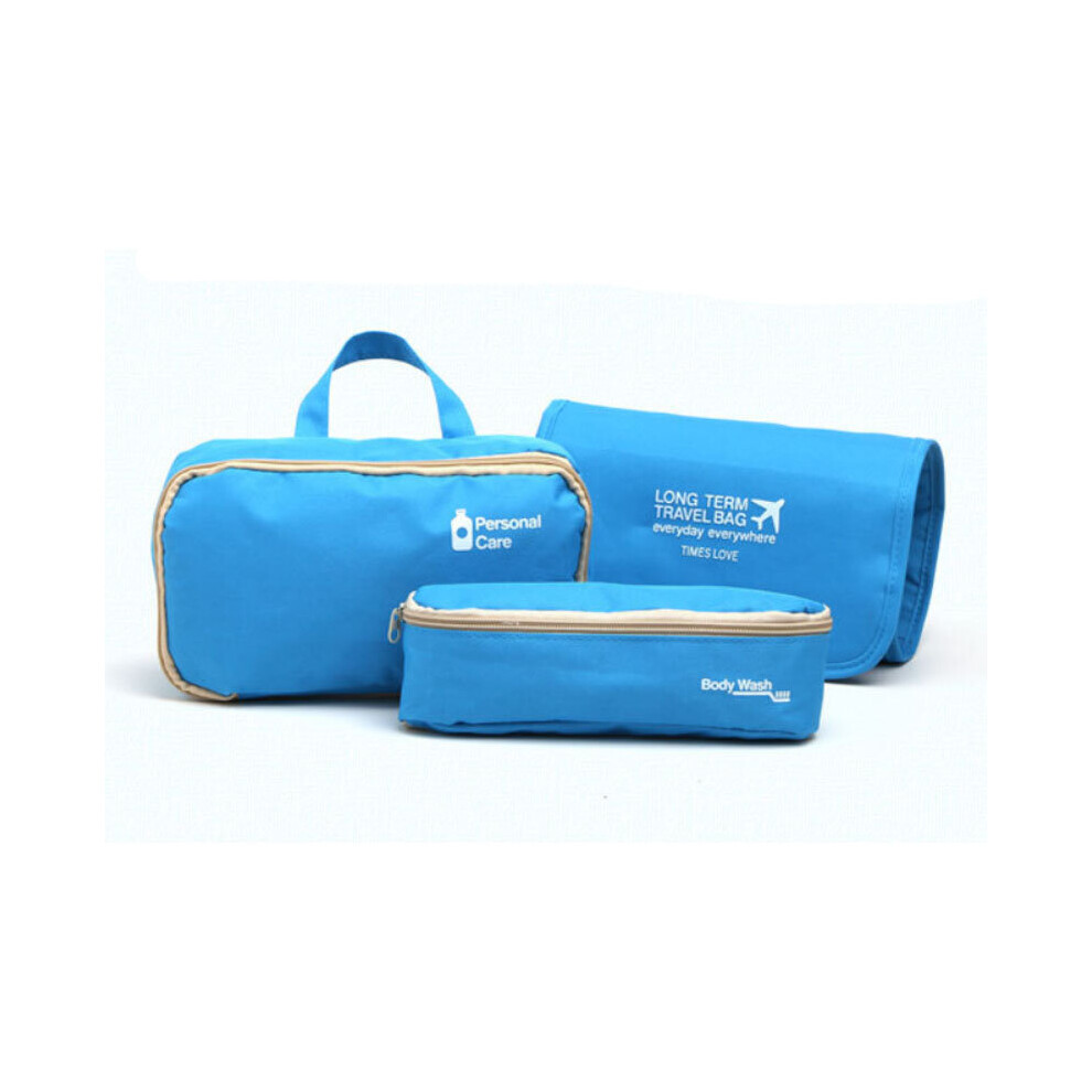 Blue Three-Piece Cosmetic Bag Hanging Three-In-One Makeup Organizer Travel Portable Cosmetics Storage Bag