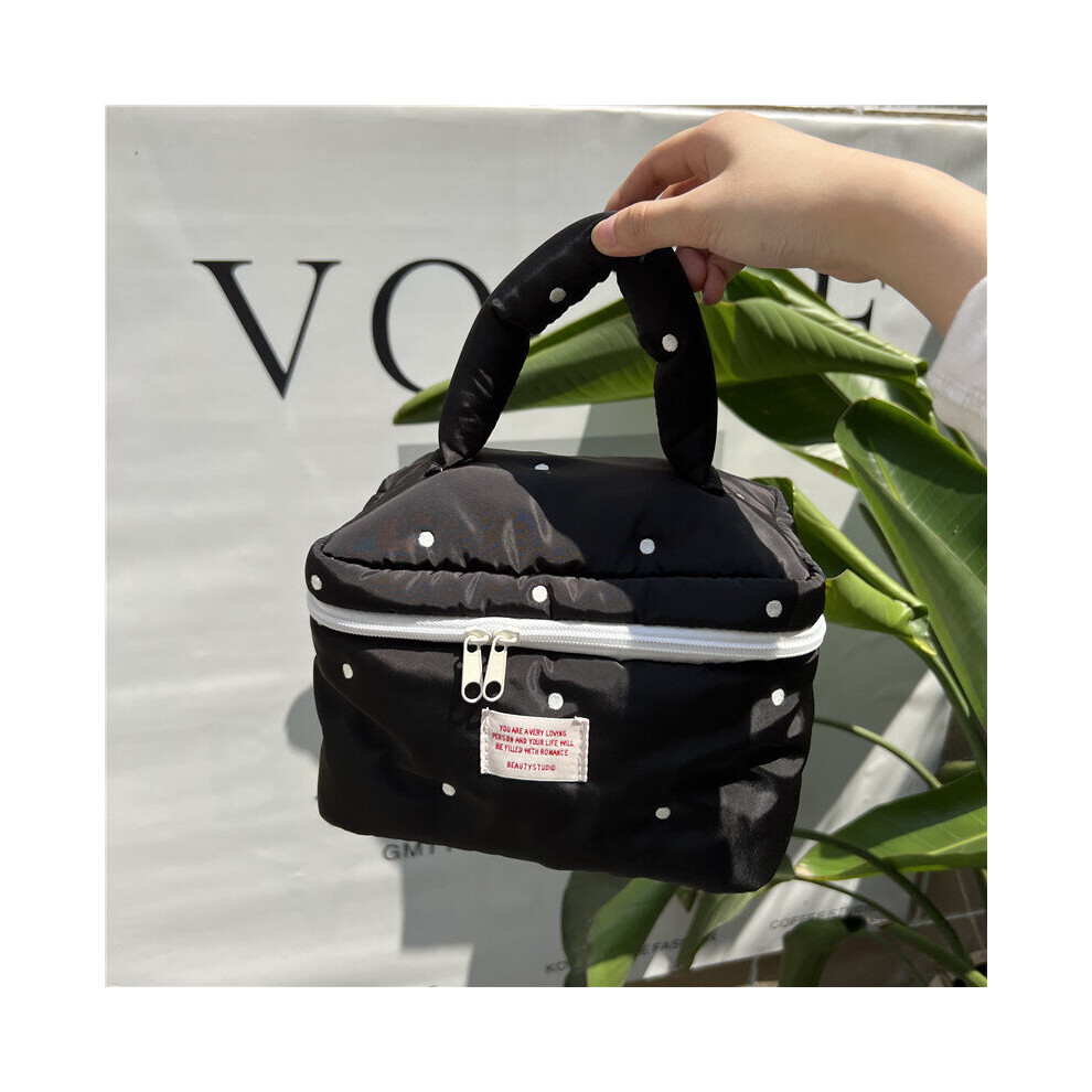 Black Ins Fire Dot Quilting Cosmetic Bag Large Capacity Tofu Bag Portable Travel Storage Bag Wash Bag