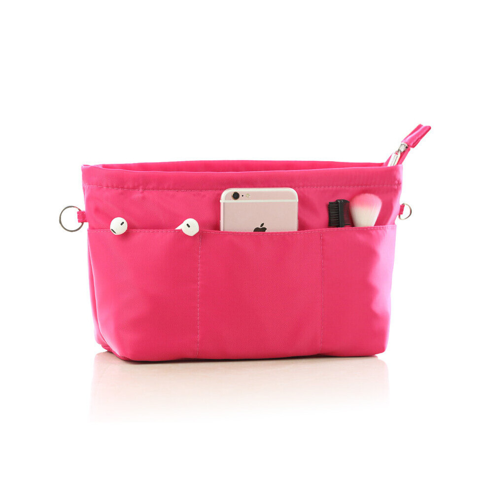 (Rose Red Sky blue-S) Bag in Bag Organizer Handbag Purse Insert Organizer Large Capacity Nylon Cosmetic Bag Portable Finishing Bag I