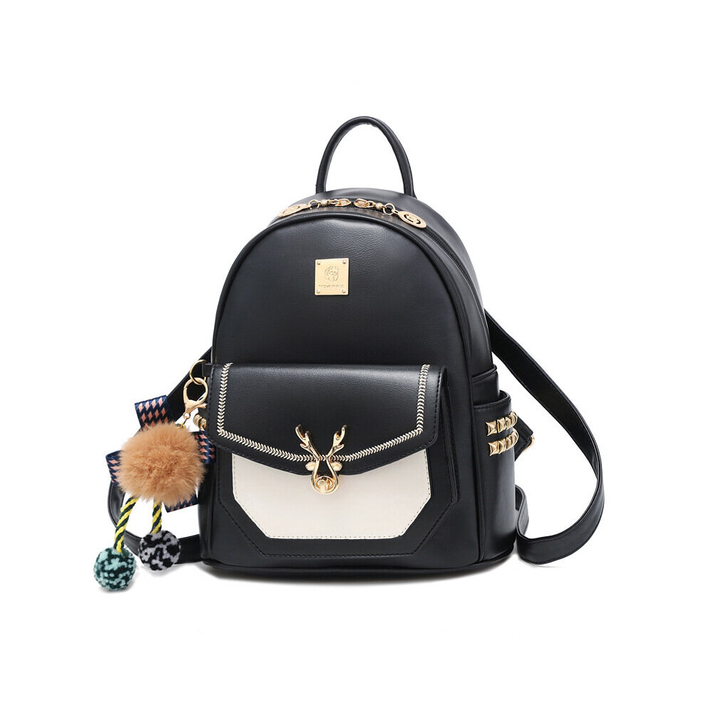 (Black-25x12x28 cm) Women Chrimas Deer Lock Backpacks Students Brown School Bags for Teenage Girls Vintage Laptop Leather Big Travel Backpack-image-OPC-PBSNPXS-NEW