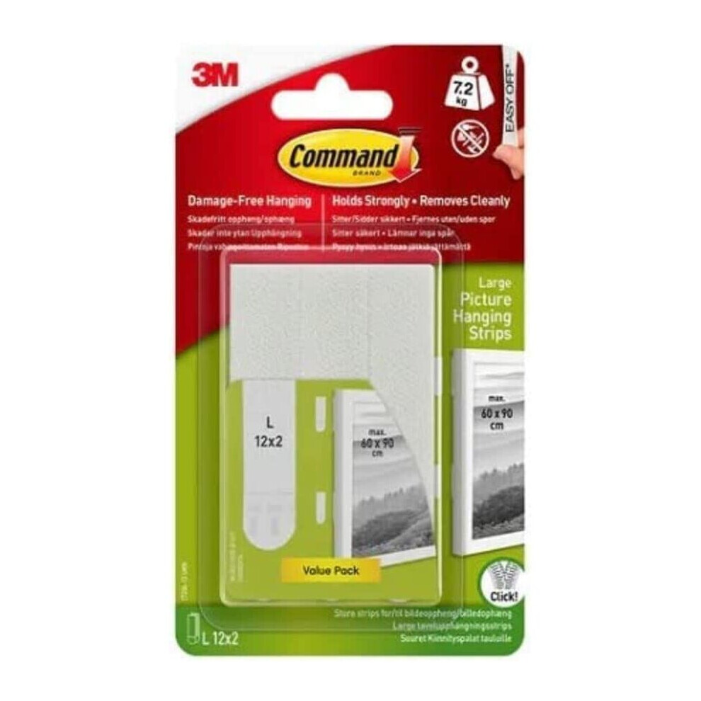 Command Picture & Frame Hanging Strips Value Pack, Large White 12-Pairs - Damage Free Hanging For Pictures Frames Mirrors Wall décor and Signs
