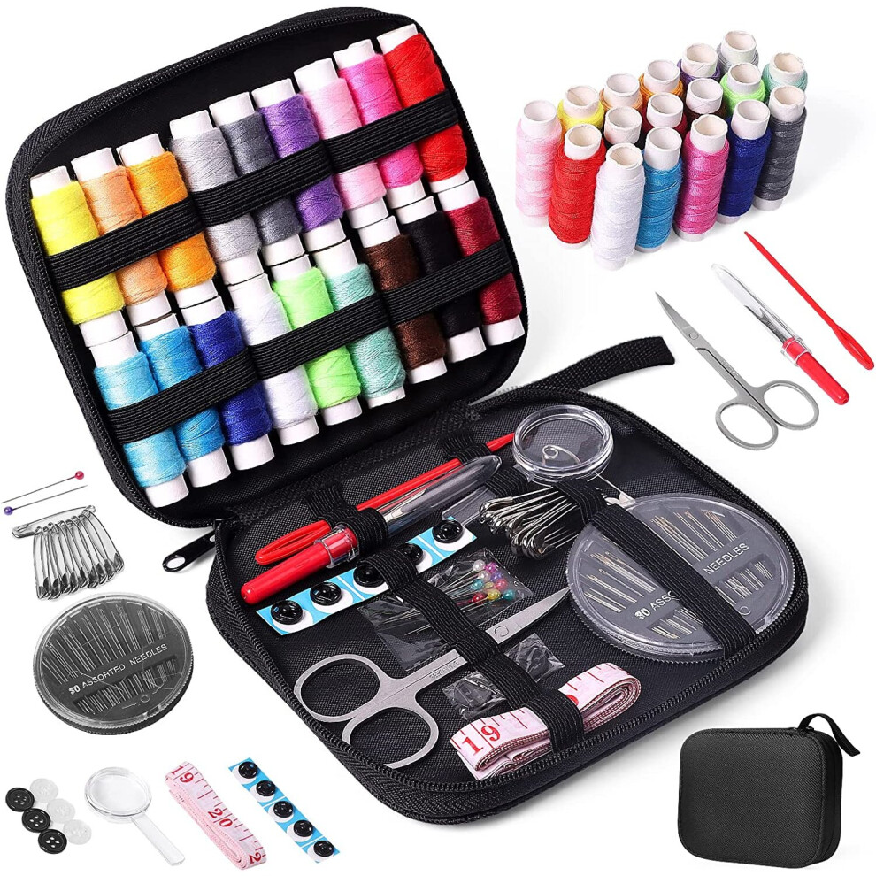 JUNING Sewing Kit with Case Portable Sewing Supplies for Home Traveler, Adults, Beginner, Emergency, Kids Contains Thread Scissors Needles Measure