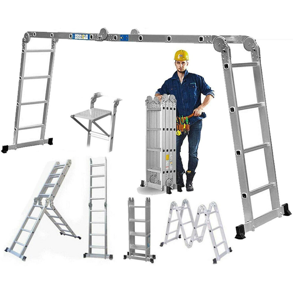 4.7M Multi-Purpose Ladder Scaffold Ladder 15.5Ft Combination Ladder Folding Trestle with Tool Tray