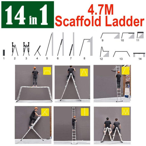 4.7M Multi-Purpose Ladder Scaffold Ladder 15.5Ft Combination Ladder Folding Trestle with Tool Tray 1