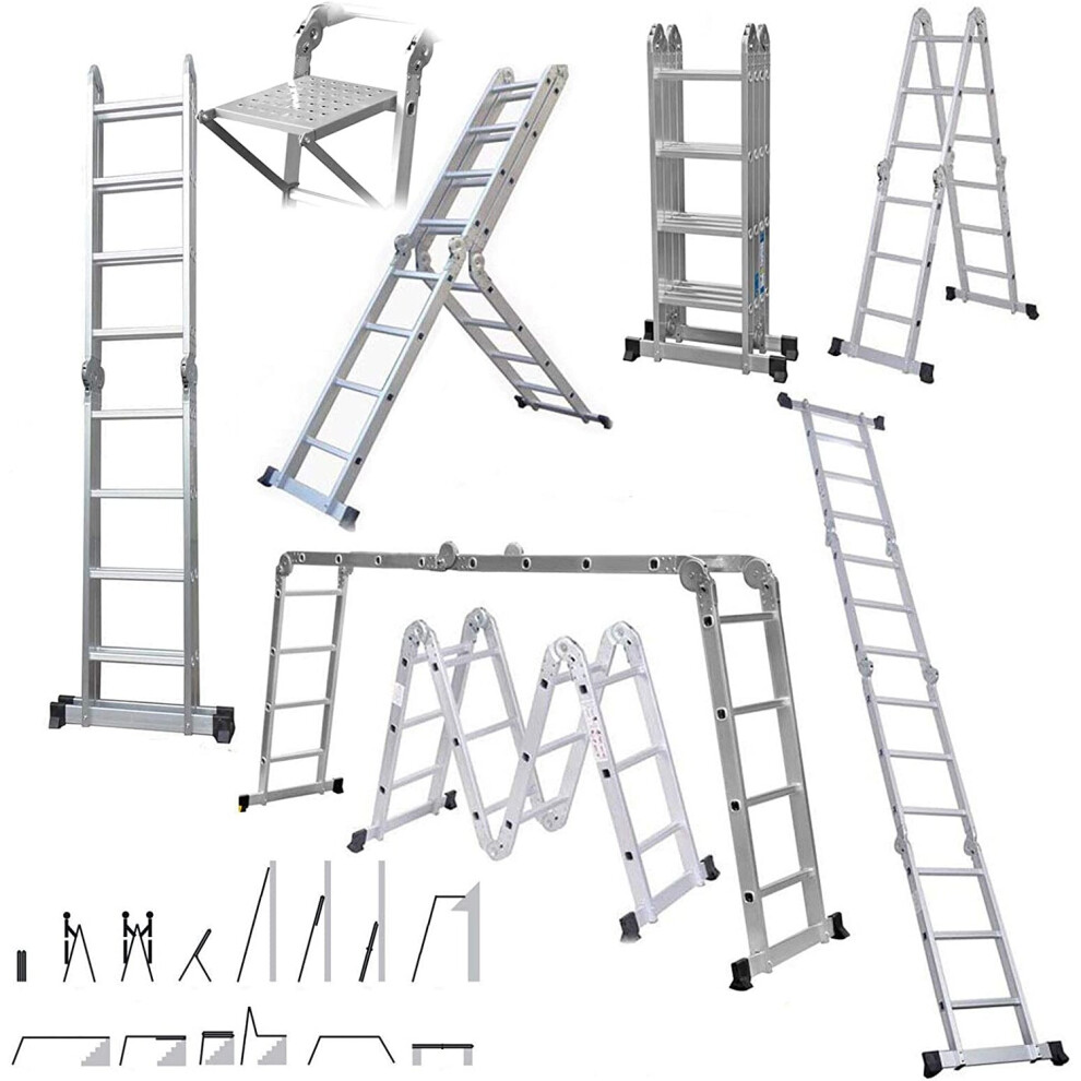 4.7m Multi Purpose Ladder Aluminum 14-in-1 Folding Ladder with 1 Tool Tray 4x4 Step  Combination Ladder