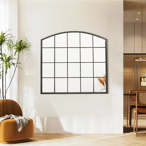 Living And Home Industrial Arch Windowpane Wall Mirror with Black Metal Frame 1