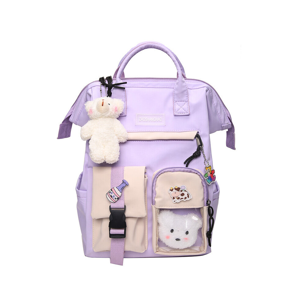 (purple Beige-Only Backpack) Women Waterproof Candy Colors Backpacks Fancy High School Bags Preppy Purple Backpack for Teenage Girl Travel Rucksack-image-OPC-PBSNZ87-NEW