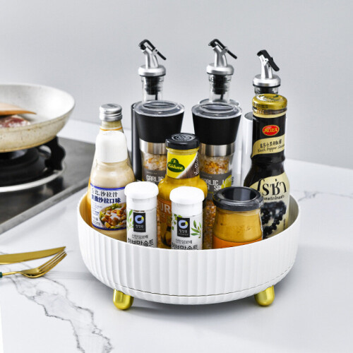 Living And Home (White) Rotating Round Spice Storage Tray Turntable Kitchen Organizer
