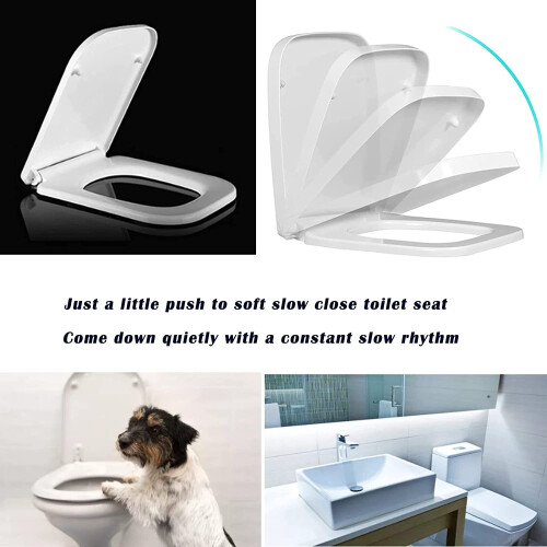 Slow Soft Close Toilet Seats Square Toilet Seat, Quick Release, Family Toilet Cover with