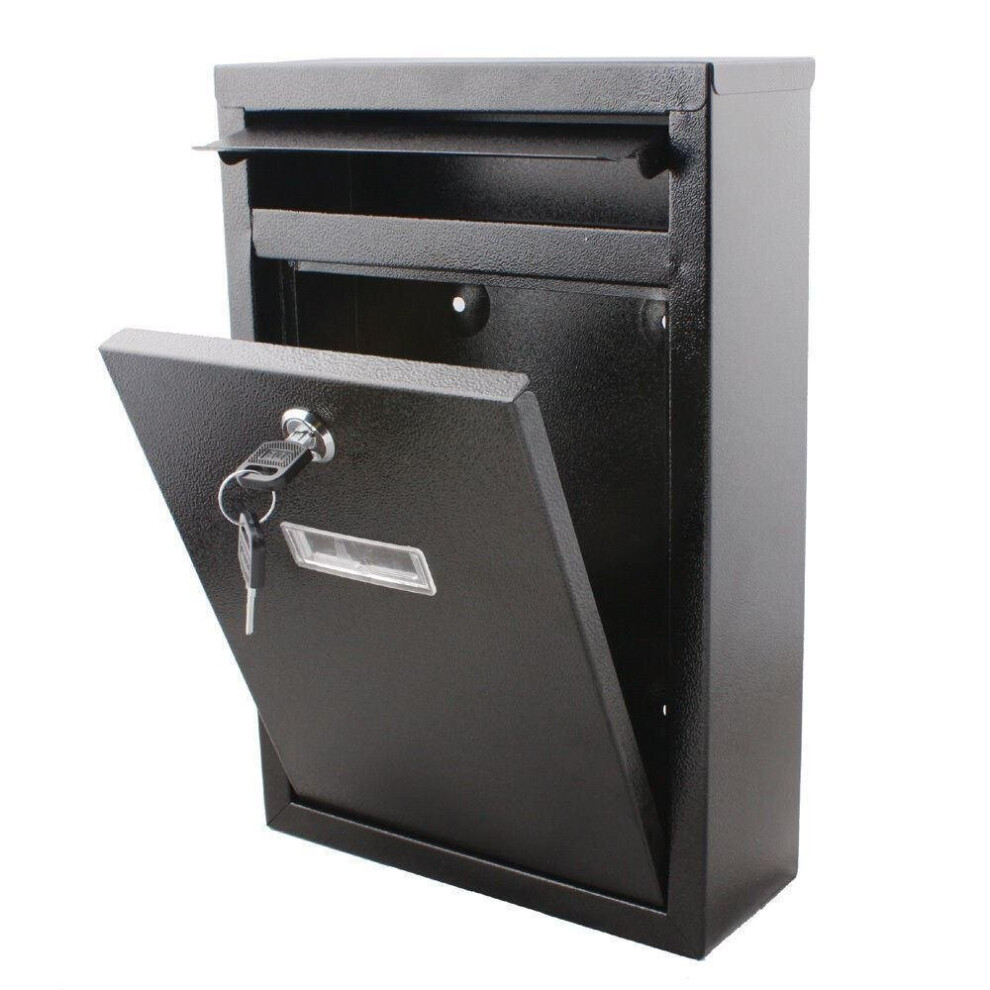 Mantraraj Wall-Mounted Lockable Mailbox With 2 Keys - Durable Galvanized Steel Post Box, Large Capacity (21.5X32x9 Cm) Black