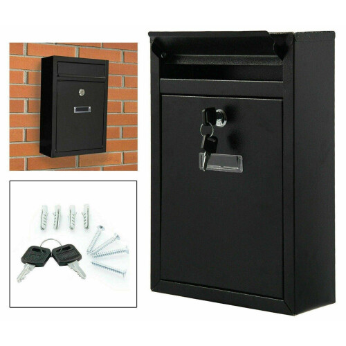 Black Wall-Mounted Lockable Mailbox with 2 Keys - Durable Galvanized Steel Post Box, Large Capacity (21.5x32x9 cm) 1