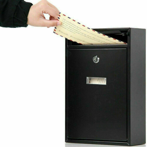 Black Wall-Mounted Lockable Mailbox with 2 Keys - Durable Galvanized Steel Post Box, Large Capacity (21.5x32x9 cm) 2